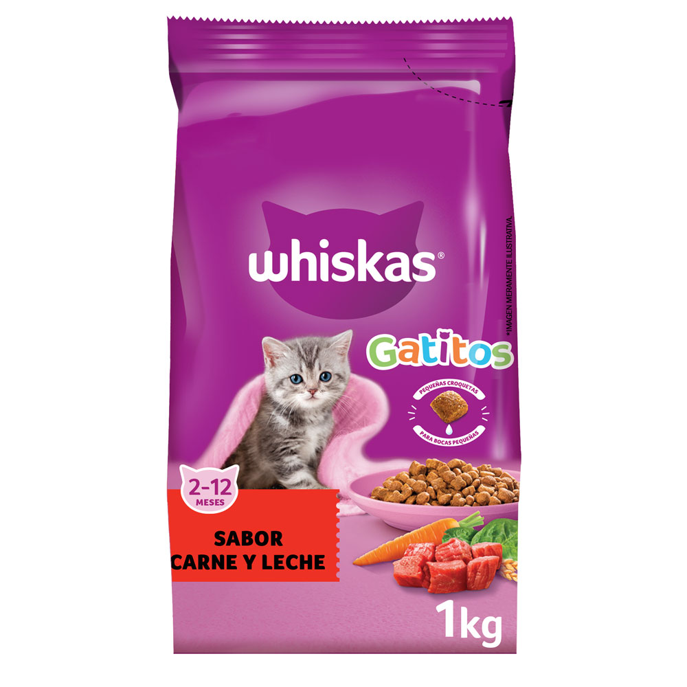 Whiskas alimento para gatos sabor carne y leche (bolsa 1 kg)