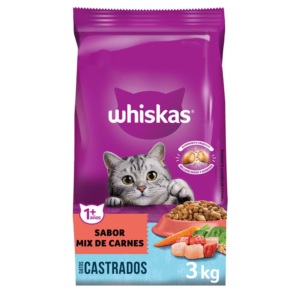 Whiskas alimento seco adultos castrados mix carnes (bolsa 3 kg)
