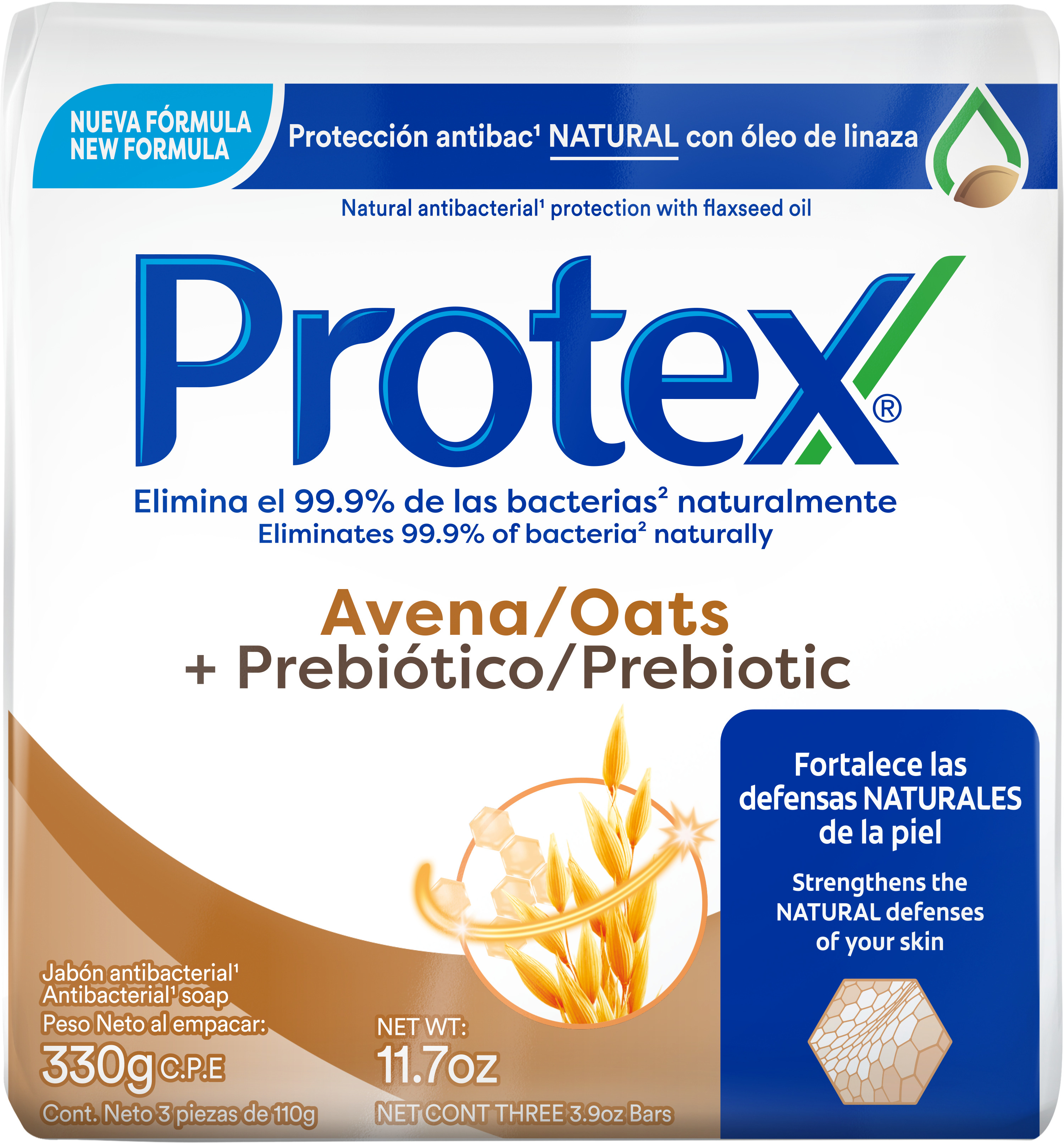 Protex jabón antibacterial avena + prebiótico (3 pack, 110 g)