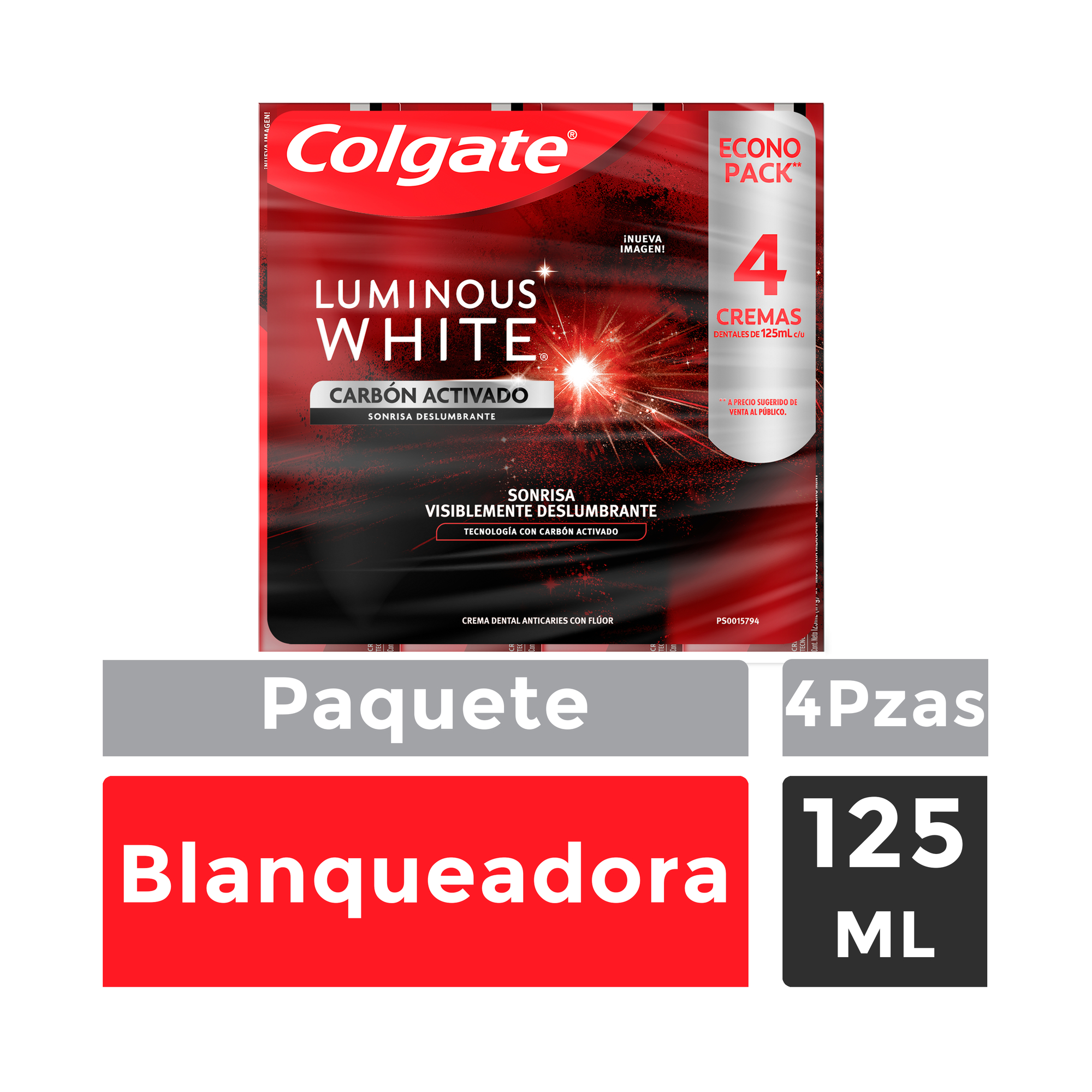 Colgate pasta dental luminous white carbón activado (caja 4 x 125 ml)